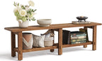 LITTLE TREE Solid Wood Entryway Shoe Bench, 63" Farmhouse Narrow End of Bed Bench with Storage Rack for Bedroom, Living Room, Entry Way, Front Door, Window, Hallway, Rustic Brown