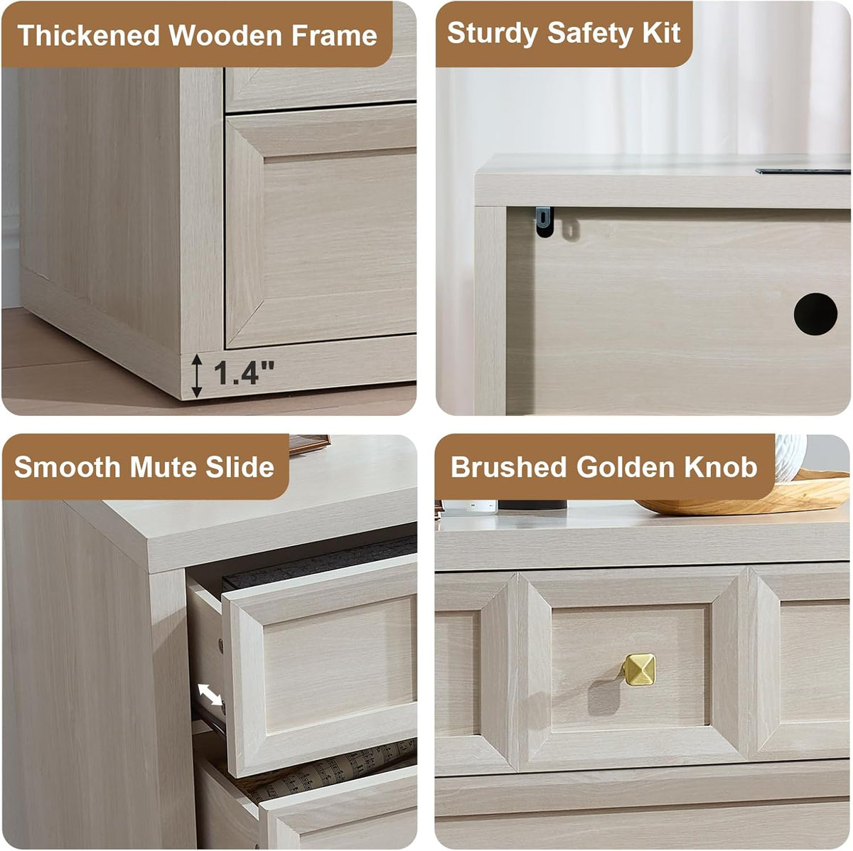 Nightstand Set of 2 W/Charging Station, 30.7" W King Size Bedside Table with 3 Drawers, Accent End Table W/Large Storage, Modern Wood Side Table for Bedroom,Office, Beige