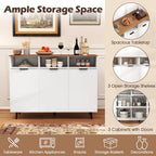 LOKO 47" W Buffet Sideboard, Kitchen Storage Cabinet with 3 Open Compartments, 3 Doors, 5-Position Adjustable Shelves, Coffee Bar Cabinet, Accent Sideboard for Living Room, White
