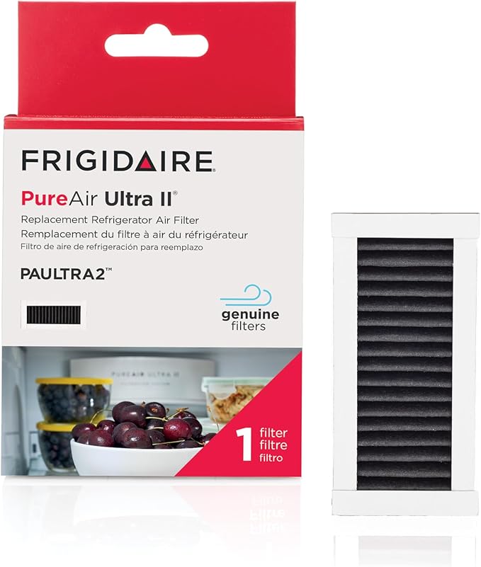 FRIGIDAIRE PAULTRA2 Pure Air Ultra II Refrigerator Air Filter with Carbon Technology to Absorb Food Odors, 3.8 Inch x 1.8 Inch, White