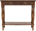 COTTON CRAFT Solid Wood Console Table - Hand Carved Accent Sofa Table | Antique Brown 36W x 32H x 11D Table with 2 Drawers- Small Space Hallway Entryway Transitional Traditional Farmhouse Furniture