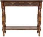 COTTON CRAFT Solid Wood Console Table - Hand Carved Accent Sofa Table | Antique Brown 36W x 32H x 11D Table with 2 Drawers- Small Space Hallway Entryway Transitional Traditional Farmhouse Furniture