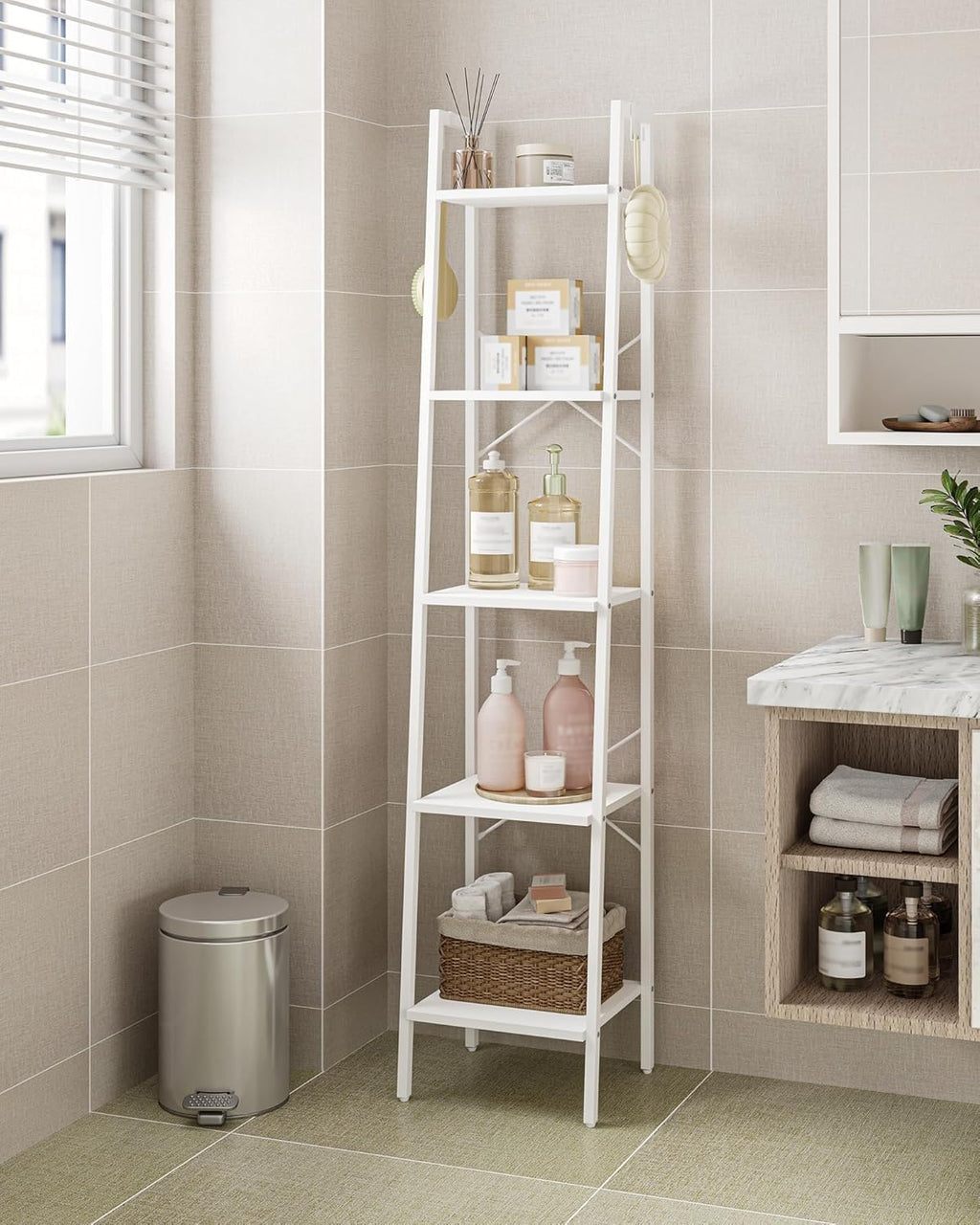 Hzuaneri Ladder Shelf, Bookshelf, Freestanding Corner Storage Shelf