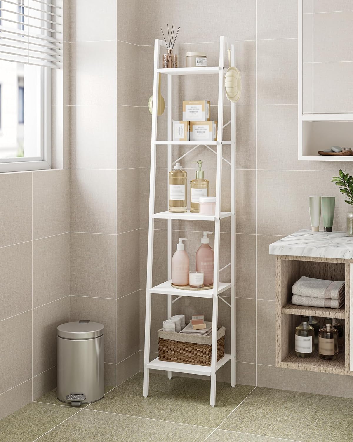 Hzuaneri Ladder Shelf, Bookshelf, Freestanding Corner Storage Shelf