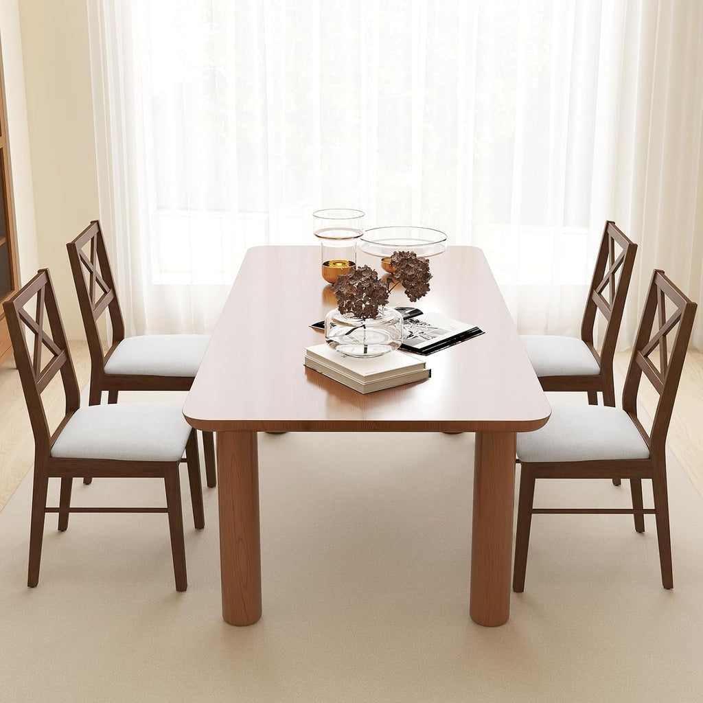 GOFLAME Dining Chairs Set of 4, Upholstered Kitchen Side Chairs with Rubber Wood Frame, Padded Seat, Cross Back, Farmhouse Armless Dinette Chairs for Dining Room, Living Room, Brown & White
