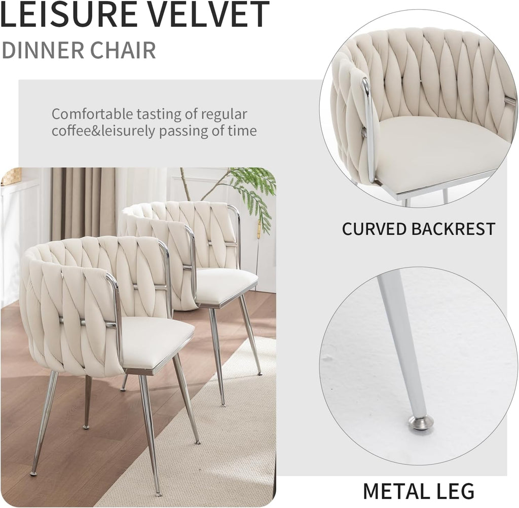 Velvet Dining Chairs Set of 4, Upholstered Dining Room Chairs with Metal Legs, Sillas de Comedor Modernas 4, Modern Kitchen Chairs for Dining Room, Living Room, Kitchen, Bedroom, Beige