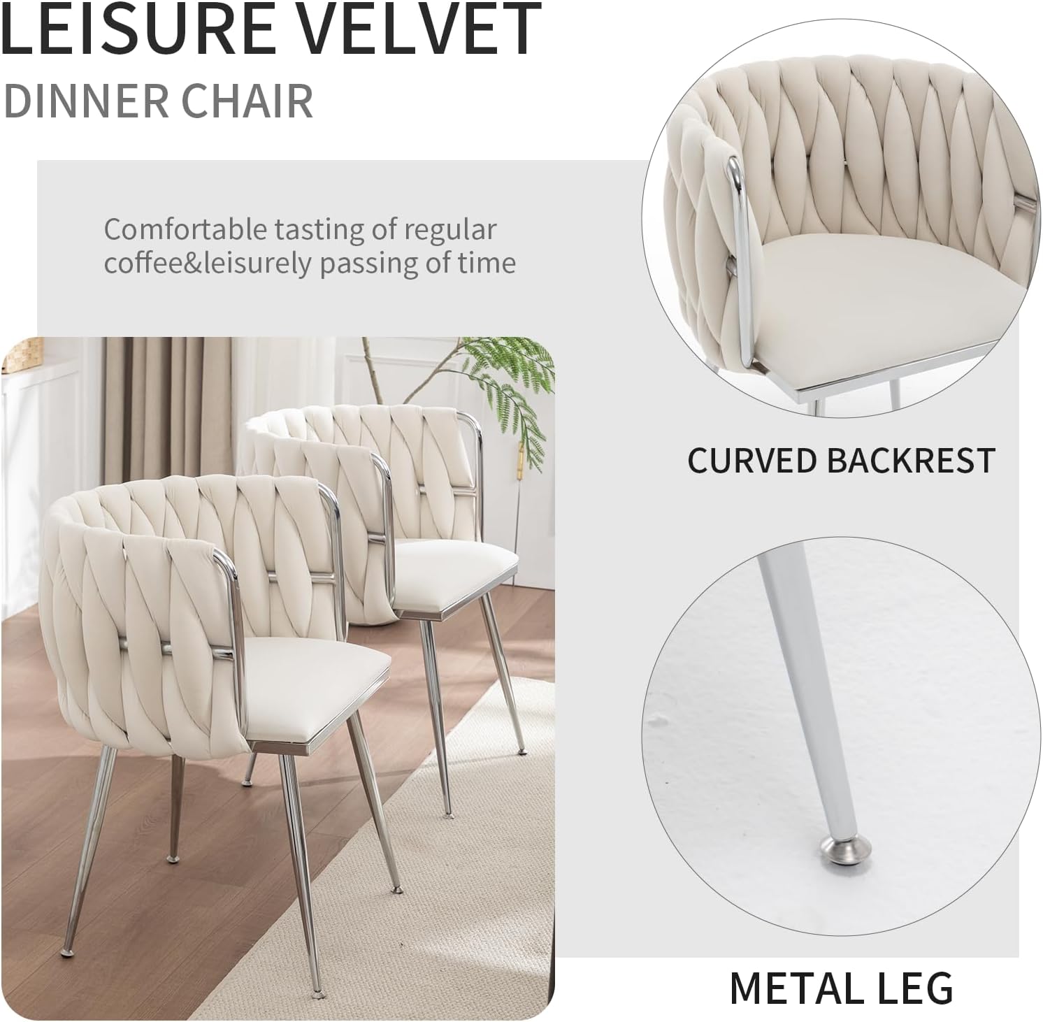 Velvet Dining Chairs Set of 4, Upholstered Dining Room Chairs with Metal Legs, Sillas de Comedor Modernas 4, Modern Kitchen Chairs for Dining Room, Living Room, Kitchen, Bedroom, Beige