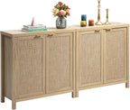 SICOTAS Rattan Sideboard Buffet Cabinet with Large Storage : Boho Credenza Coffee Bar Cabinet with Adjustable Shelves, Farmhouse Console Table for Kitchen, Living Room, Entryway, Natural, 2 Pieces