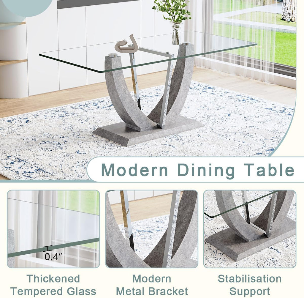 71" Glass Dining Table Set for 8, 9 Piece Dining Room Table Set with Upholstered Chairs, Kitchen Table Set for 8 for Home, Apartment, or Villa