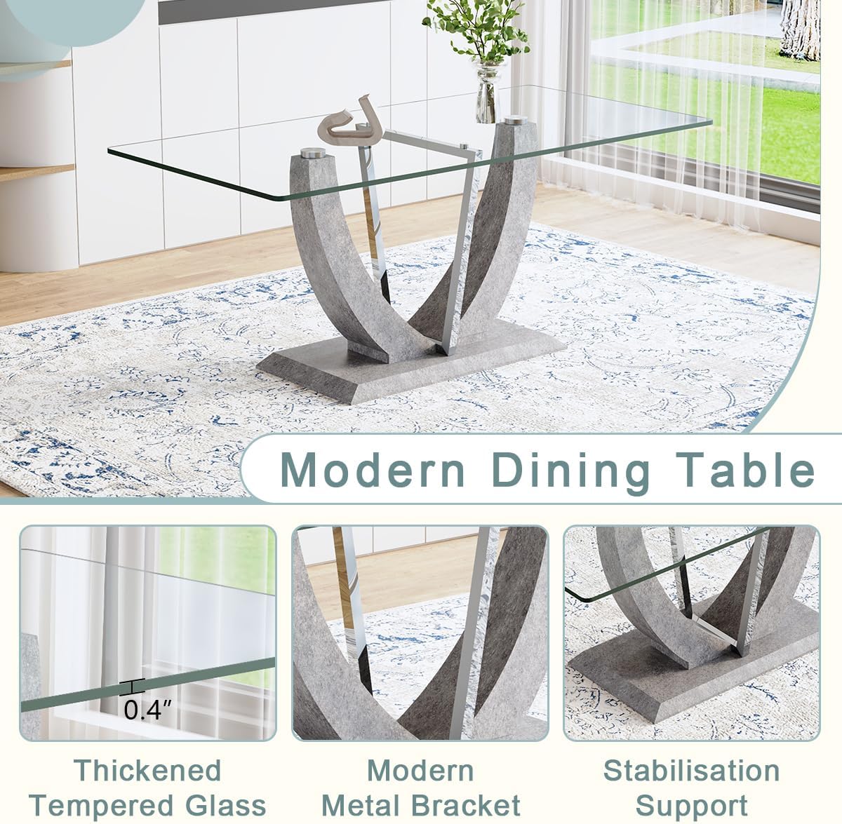 71" Glass Dining Table Set for 8, 9 Piece Dining Room Table Set with Upholstered Chairs, Kitchen Table Set for 8 for Home, Apartment, or Villa