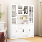 MOUMON Large Kitchen Hutch Storage Cabinet with Adjustable Shelves & Glass Doors, Pantry Organization and Kitchen Storage with Drawers, White (63”W x 15.7”D x 78.7”H)