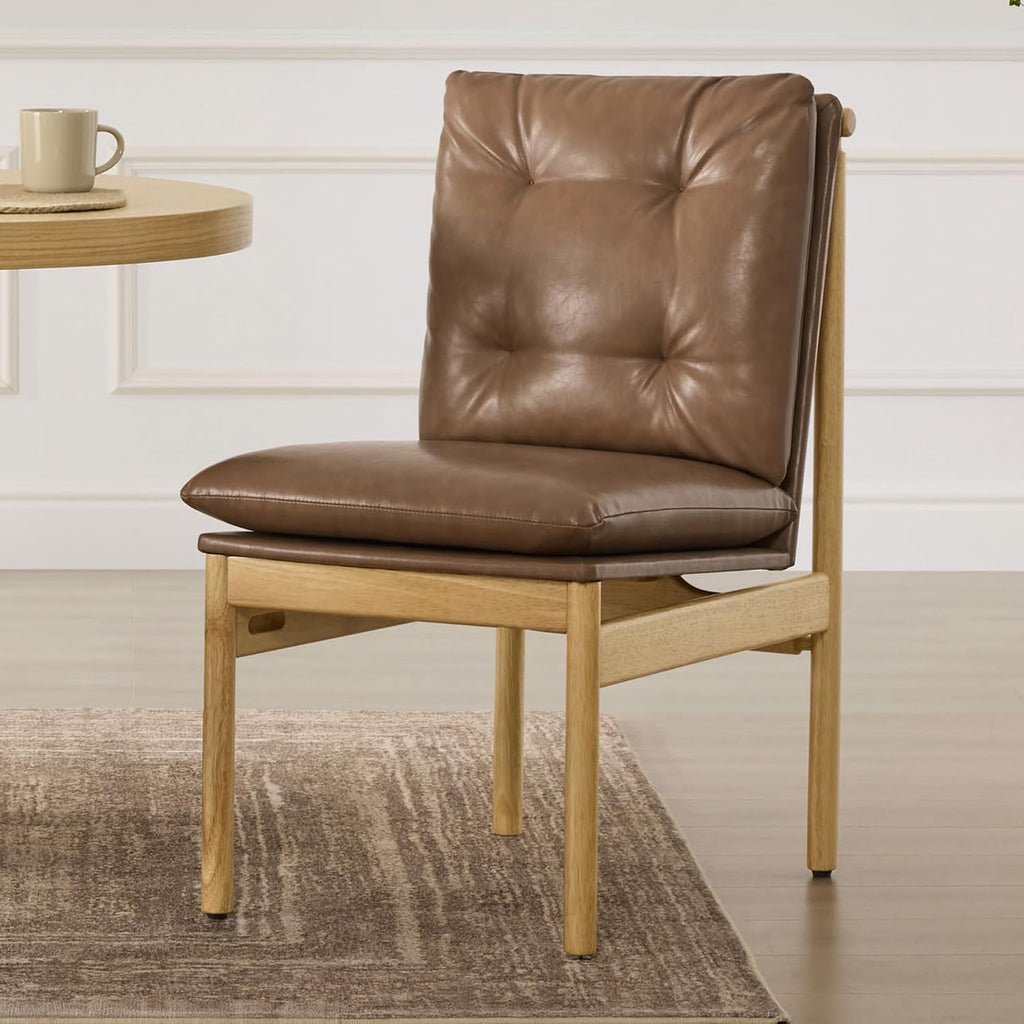 CHITA Dining Chairs Set of 2, Mid Century Modern Upholstered Kitchen Chairs with FSC-Certified Rubberwood Legs & Padded Seats,Saddle Brown
