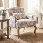 Shunzhi Floral Accent Chairs Farmhouse Upholstered Armchair Linen Reading Chair Mid Century Modern Single Sofa Chair with Pillow for Bedroom/Living Room/Fireplace, Beige, 1PC