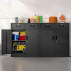 Wanfu Metal Storage Cabinet, 36" H Locking Storage Cabinet with 2 Drawers and Adjustable Shelf, Metal Cabinets for Office, Garage, Home-Black