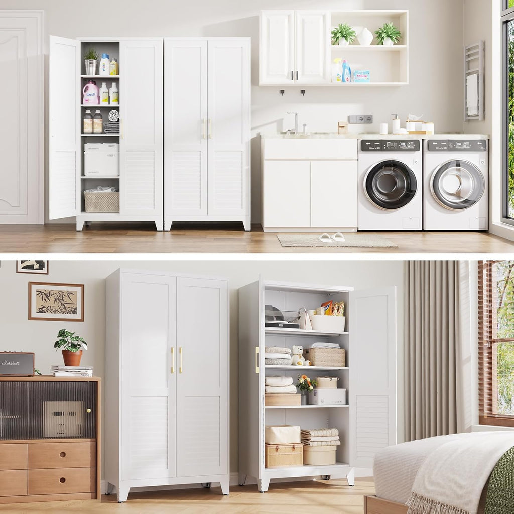 Kitchen Pantry Cabinet, 47.2" H Tall Storage Cabinet with Doors, White Freestanding Kitchen Cabinet for Kitchen, Dining Room & Pantry Organization, Adjustable Shelves, 47.2" Hx23.6 Wx11.8 D