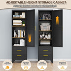 67" Tall Narrow Metal Storage Cabinet, Freestanding Pantry Organizer, Black | Slim Bathroom Cabinets with 2 Drawers & 3 Adjustable Shelves, Multi-Use Cupboard for Kitchen Office Living＆ Dining Room
