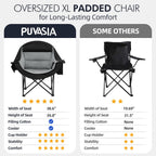 Oversized Camping Chairs for Adults - Heavy Duty Padded Outdoor Folding Lawn XL Camp Chair with Cup Holder Cooler Pockets for Outside Sports Beach Fishing Garden Portable Supports 500lbs, Black