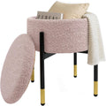 Round Ottoman with Storage, Soft Velvet Vanity Stool, Ottoman Coffee Table with Metal Legs, Foot Stool for Living Room Bedroom, Pink