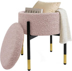 Round Ottoman with Storage, Soft Velvet Vanity Stool, Ottoman Coffee Table with Metal Legs, Foot Stool for Living Room Bedroom, Pink
