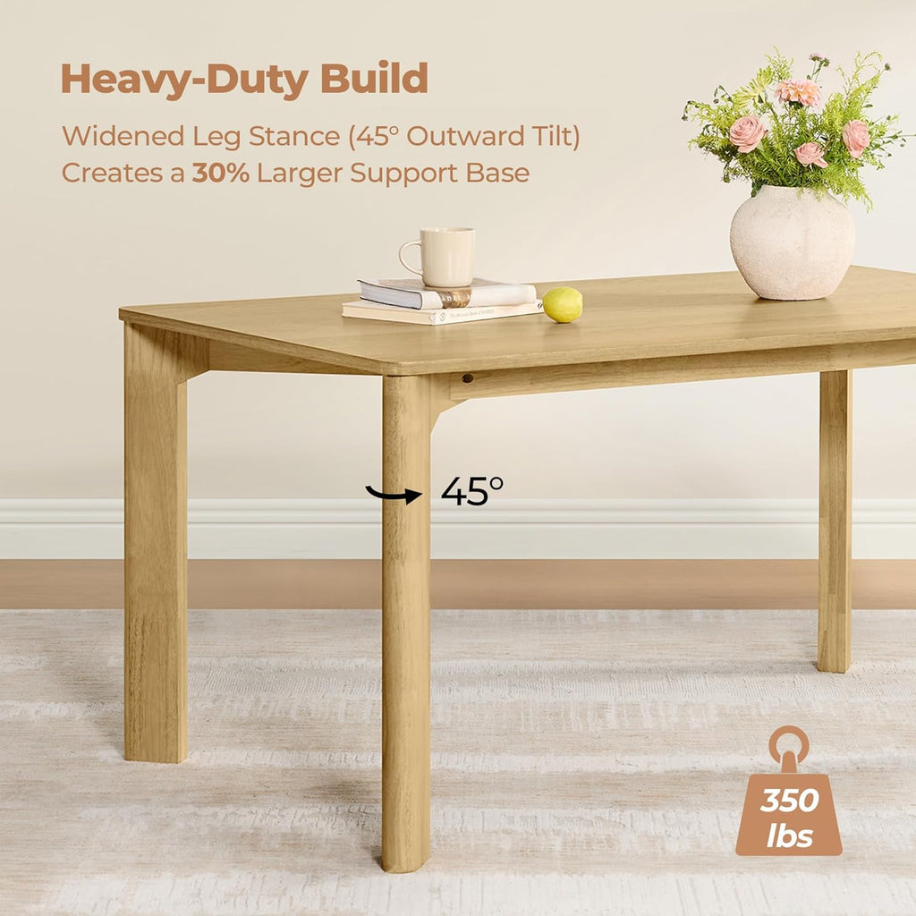 CHITA 59" Mid Century Modern Dining Table for 6, Rectangle Wood Kitchen & Dining Room Table, Solid Rubberwood Frame, Oak Venner