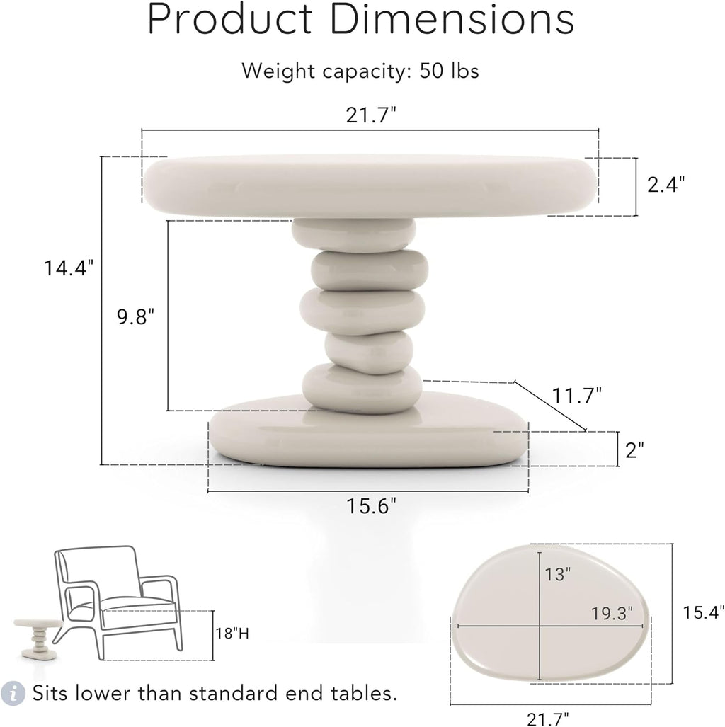 24/7 Shop at Home Kavren Modern 22-inch Oval Glossy Pedestal End Table, Stone Shape Living Room Furniture for Small Space, Ivory