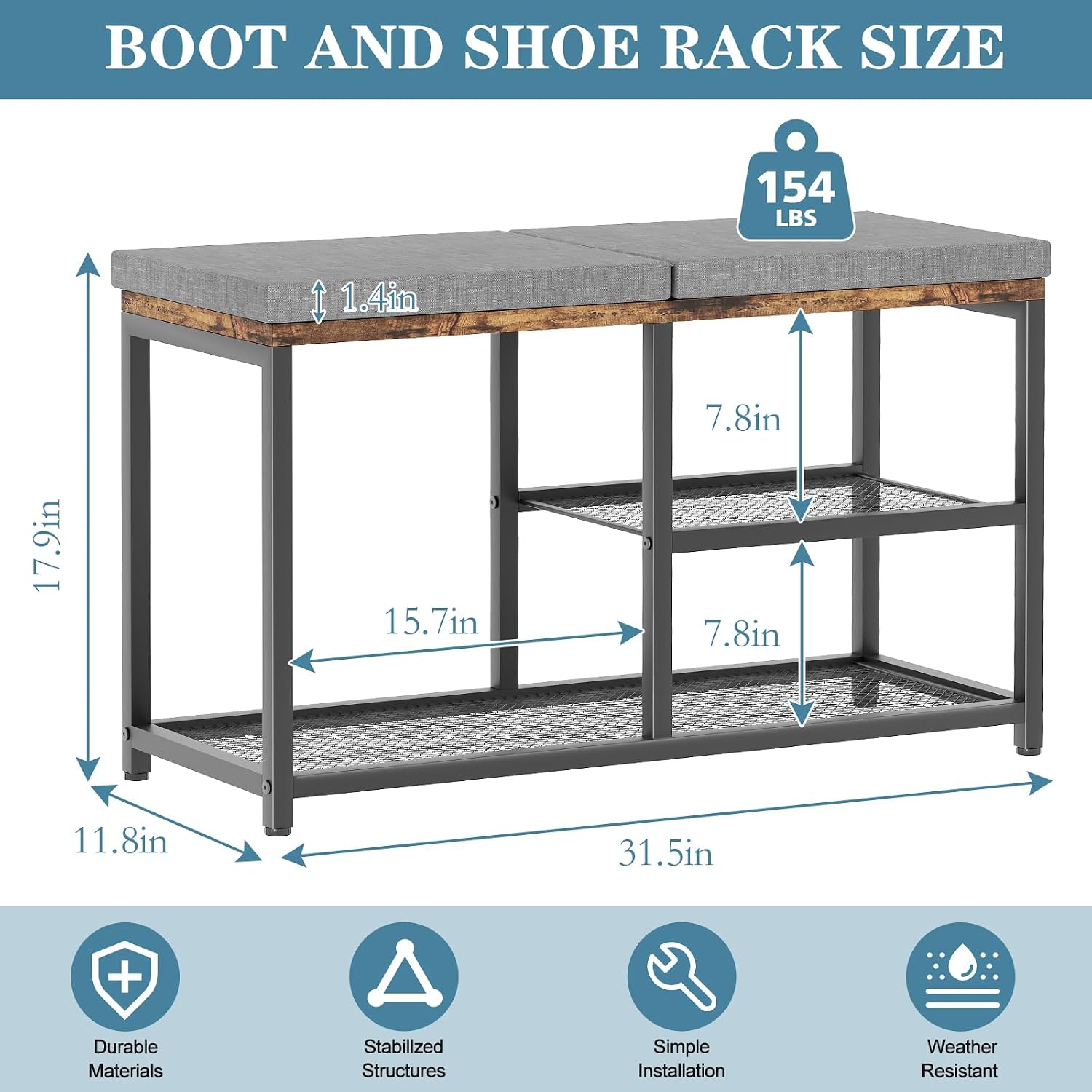 Shoe Rack for Entryway, Freestanding Hidden Shoe Storage Organizer, Boot Shoe Bench Shelves for High Heels with Seat cushion, Narrow Wood Shoe Rack for Entrance Closet, Hallway, 3 Tier (Gray+Black)