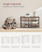 VASAGLE Shoe Rack, 4-Tier Shoe Storage Organizer for Entryway and Closet, Holds 15-18 Pairs of Shoes, 3 Fabric Shelves, Steel Frame, Industrial, Rustic Brown and Black ULBS135B01