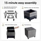 ABHENG Steel Frame Square Ottoman with Storage Gray UASND641G | 17.7" x 17.7" x 17.7", Hold 660 lbs, 48L Storage Capacity, Breathalbe Chenille, Removable Lid, for Dorm Living Room
