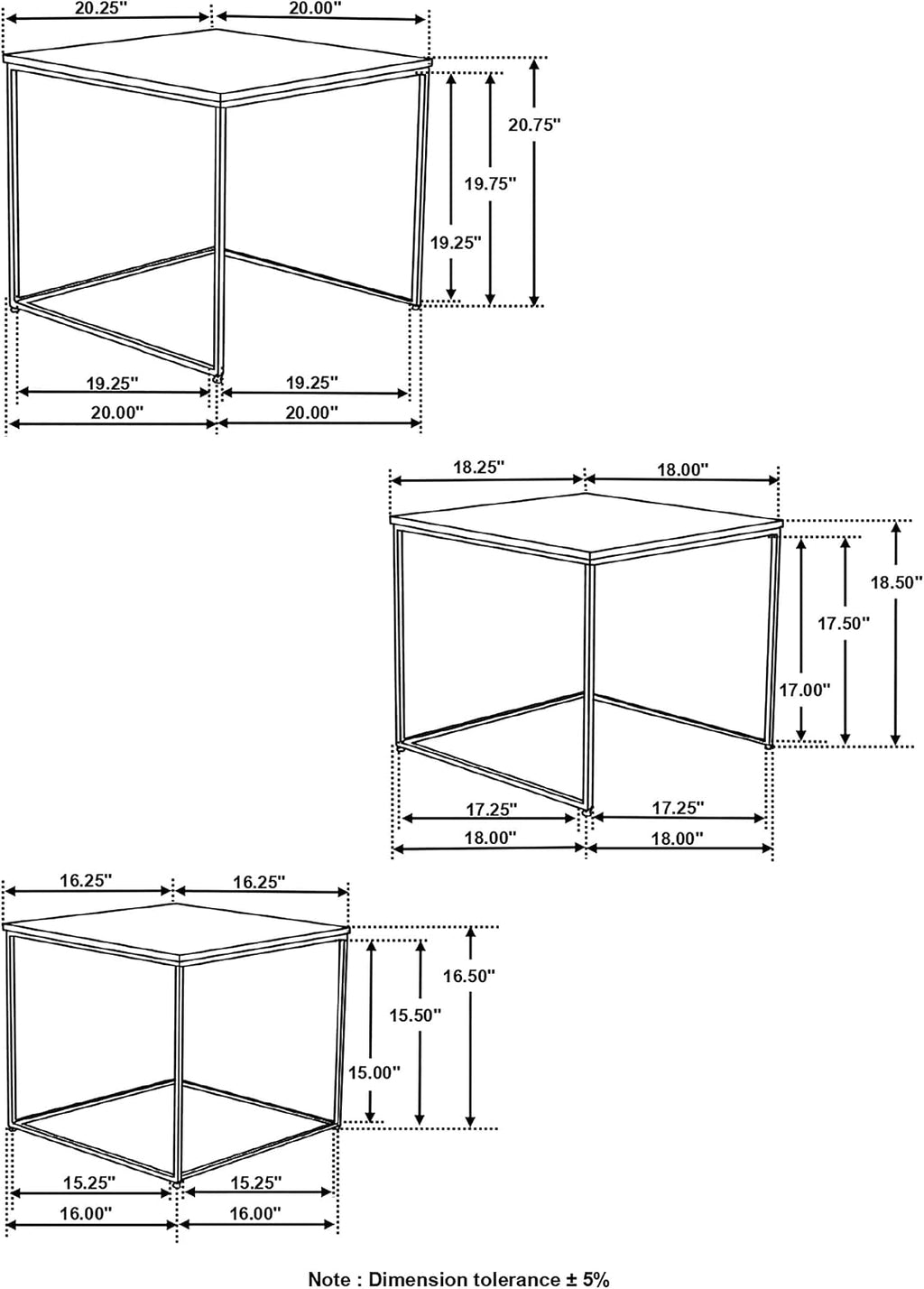 20" Natural Wood Stacking Nesting Tables, Set of Nesting Tables with Slender Metal Legs, Side Tables with Industrial Rustic Fusion for Versatile Home Living Spaces, Brown