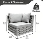 TWT Khaki Gray Left Arm Outdoor Patio Sofa, Modular Woven Rope Sectional Chair with Water-Resistant Cushion & Rust-Proof Frame, for Backyard Balcony Deck