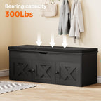 Homleke Shoe Storage Bench with Lift Top & 3 Barn Doors, Entryway Bench with Removable Cushion, Adjustable Shelf, Hidden Storage Cabinet for Hallway, Living Room, Bedroom - Black