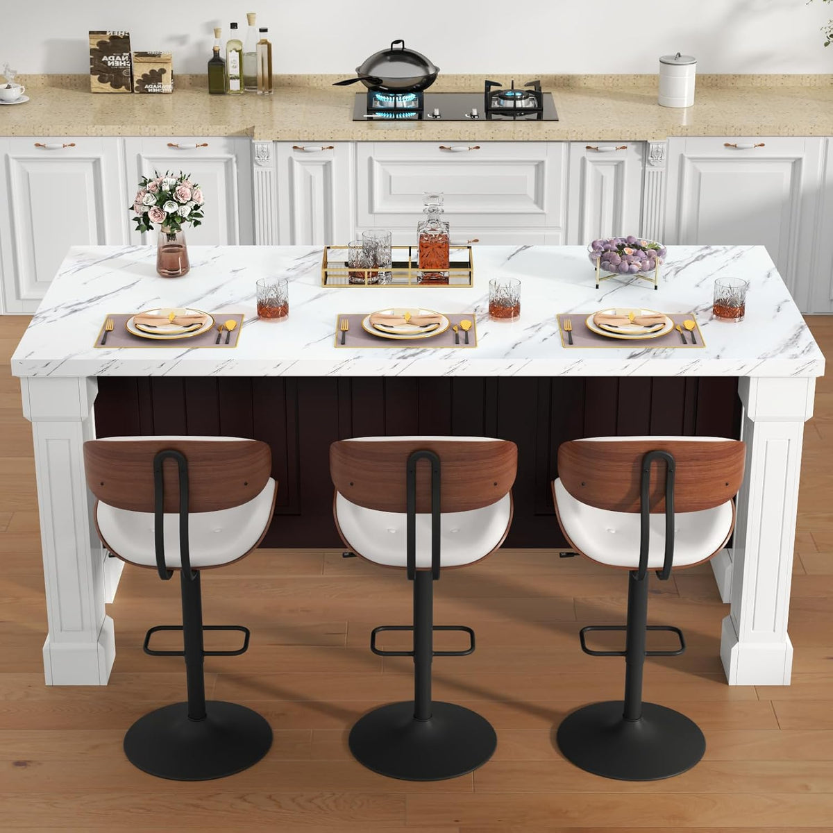 Gyfimoie 71" Large Imitation Marble Dining Table with Roman Column,36" H Island Table with Charging Station,Mordern Kitchen Island,Home Bar Unit for Home Kitchen, Living Room, Balcony, Basement