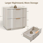 Yechen Fluted Nightstand Set of 2 with Ultra-Fast Charging Station, White | Large Drawers, FSC-Certified Wooden Board, Unique Fluted Profile, Metal Handle, Mid Century Modern Bedside Table for Bedroom