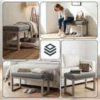 CangLong 27 Inch Wide Rectangle Ottoman Bench Grey Footstool, Linen Look Polyester Fabric for Living Room, Bedroom, Grey