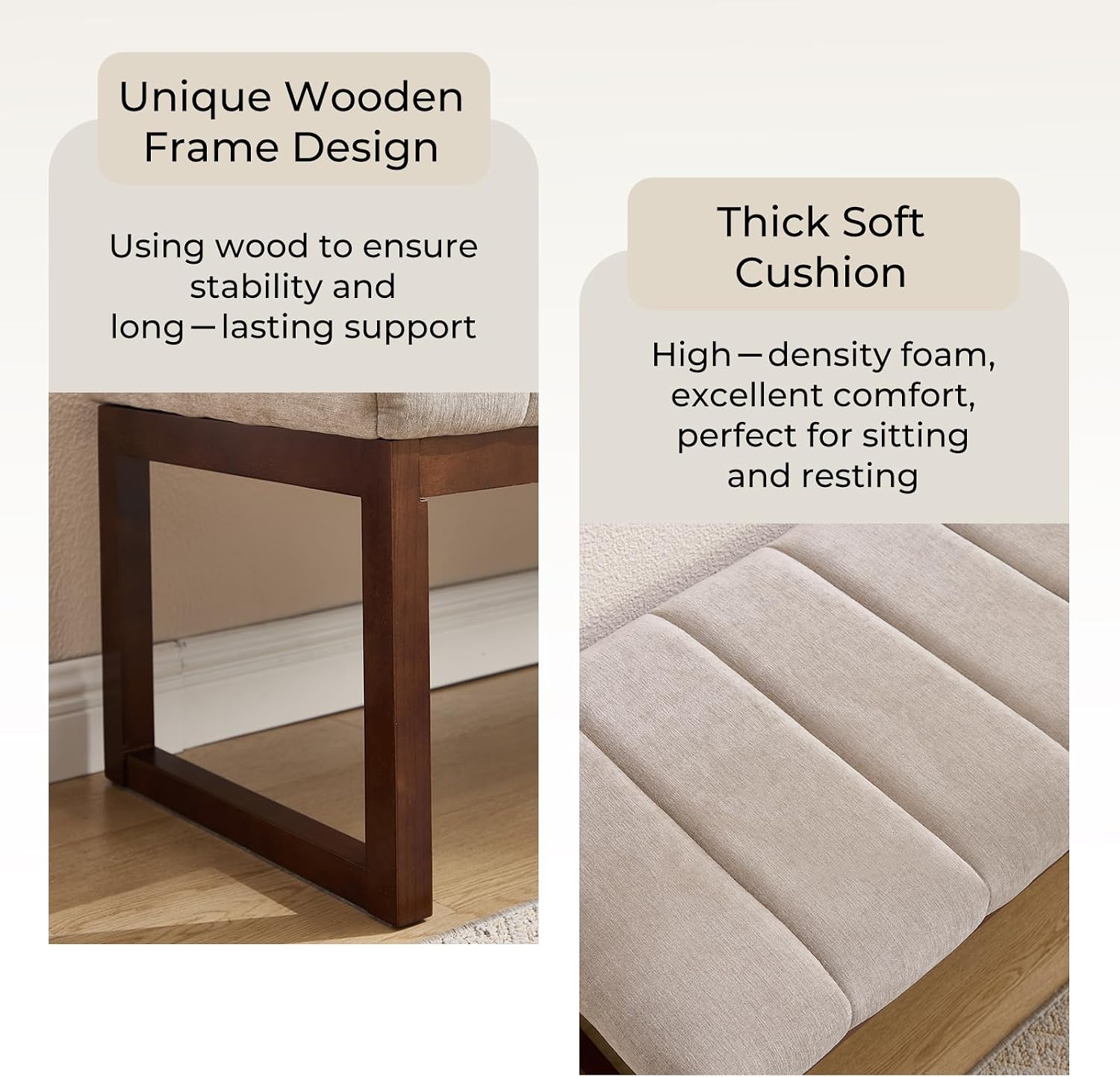 Bedroom Bench for End of Bed, 53.2" Modern Upholstered Chenille Fabric Entryway Bench & Window Bench, Footrest Stool Bench with Solid Wood Frame for Bedroom Living Room, Camel