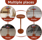 Solid Wood Pedestal Side Table With Weighted Base and Phone Holder for Small Spaces - Drink Table for Living Room, Bedroom, Sofa, Couch, Chair
