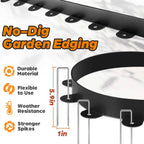 Landscape Edging, 1.5" x 100' Plastic Garden Edging with 120 Pcs Metal Spikes, Flexible Garden Border for Lawn, Landscaping, Flower Beds
