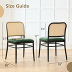 Rattan Dining Chairs Set of 4, Mid-Century Modern, Green | Cane Back Design, Faux Leather Upholstery, Boho Style, Comfortable Padded Seat, 350 LBS Weight Capacity
