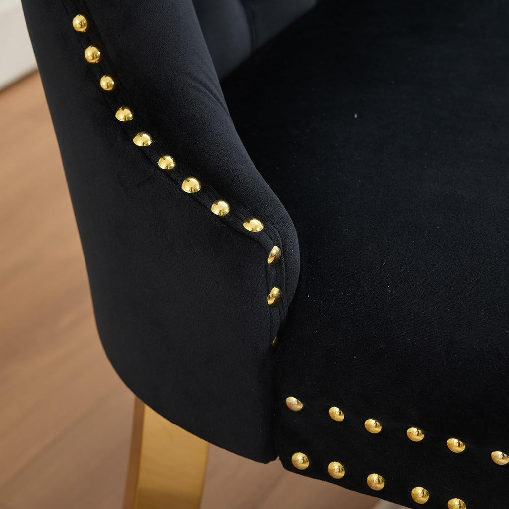 Modern Loveseat Settee Bench Sofa Couch, 46" Dining Bench with Wing Back,Nailhead Trim,Gold Stainless Steel Legs, Upholstered Banquette Entryway Bench for Dining Living Room Hallway Entryway,Black