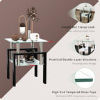 ODUSE-DAILY Glass Coffee Table - Black Metal Frame Set of 3 Living Room Table Set