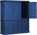 Merax 73''H Freestanding Wooden Kitchen Pantry Storage Cabinet, Organizers with 2 Upper & 2 Bottom Cabinets & 4 Drawers & 8 Adjustable Shelves, Anti-Tipping Device Cupboard for Dining Room, Blue
