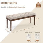 LUE BONA 44" Bedroom Bench, Fabric End of Bed Bench, Upholstered French Tufted Ottoman Bench with Carved Dark Brown Wood Legs for Bedroom End of Bed, Living Room, Linen