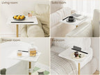 Masupu Sofa Arm Tray Table - 360° Swivel Height Adjustable End Table, Small Snack Side Table for Couch, C Shaped Table for Bed, Chair or TV Tray Table(Marble White and Gold)