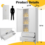 SteeLoong 75" Kitchen Pantry Cabinet,Metal Storage Cabinets with 2 Drawers,Pantry Cabinet with Doors and Shelves,White Tall Storage Cupboard for Living Room, Dining Room Office