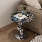 Stylish Round Side Table, Modern Faux Marble Coffee Table, Decorative Small End Table for Sofa, Living Room or Bedroom, Blue