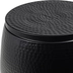 Eyely SSL2001A Estelle 15" Modern Rustic Hammered Metal Drum Storage Side Table with Lid, End Table for Decoration in Living Room, Bedroom, Bathroom, Matte Black