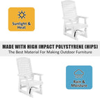 Poly Lumber Patio Glider with Cup Holders, High Backrest and Deep Contoured Seat, HIPS Material, All-Weather Resistant, Heavy Duty 700 Pounds (White, 1-Seat)