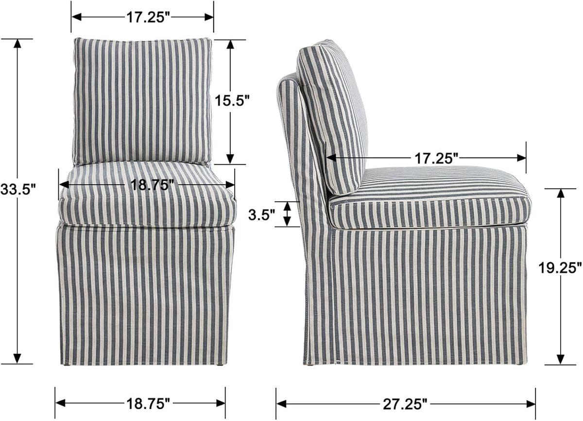 Kmax Slipcovered Dining Chairs Set of 4, Modern Upholstered Armless Kitchen Chair, Accent Single Sofa Chair for Diningroom Livingroom, Blue Stripe