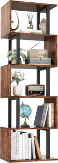 Furologee 6 Tier Bookshelf, S Shaped Geometric Bookcase, Rustic Brown