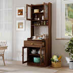 White Farmhouse Kitchen Pantry Hutch Storage Cabinet, 23.62"x15.75"x70.87" Freestanding Buffet Sideboard with Microwave Stand & Drawer, Storage Cabinet for Kitchen Living Room Floor Storage